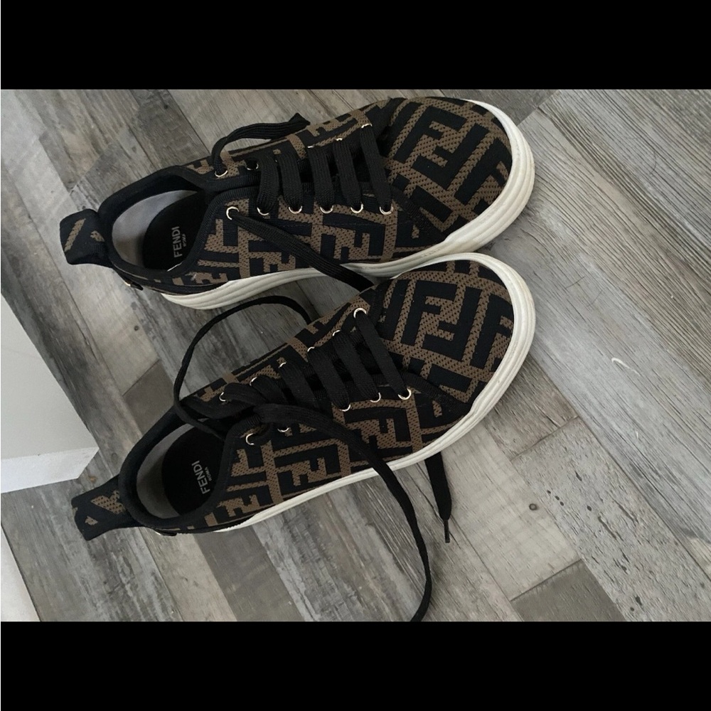 Fendi Black and Tan Patterned Sneakers